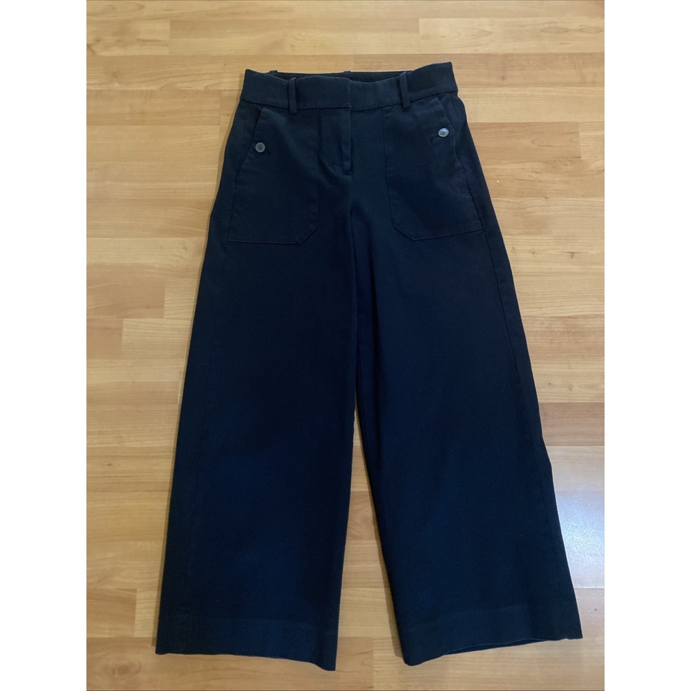 J Crew Sailor Wide Leg Cropped Chino Size 0 Pants Black High Rise Patch Pockets